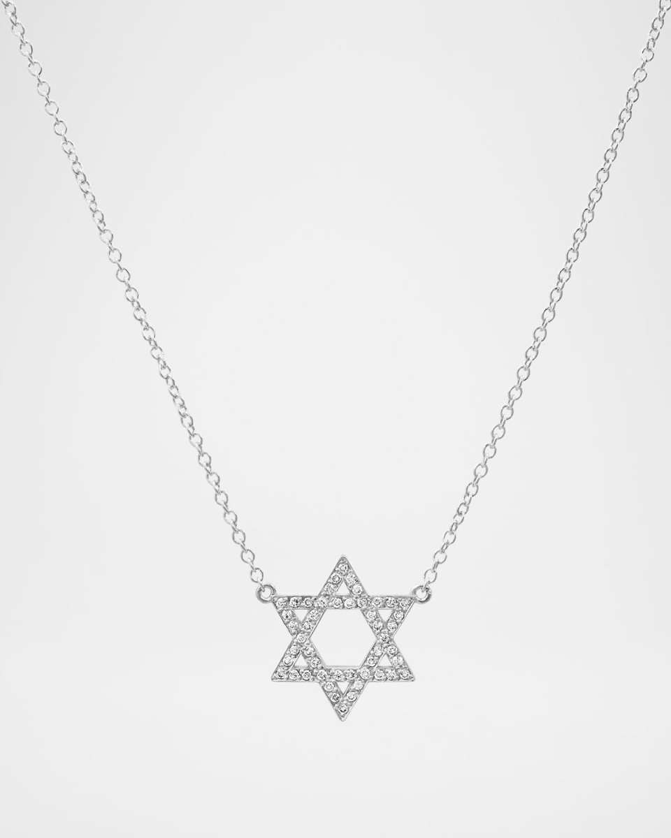 18K White Gold Diamond Star Of David Necklace